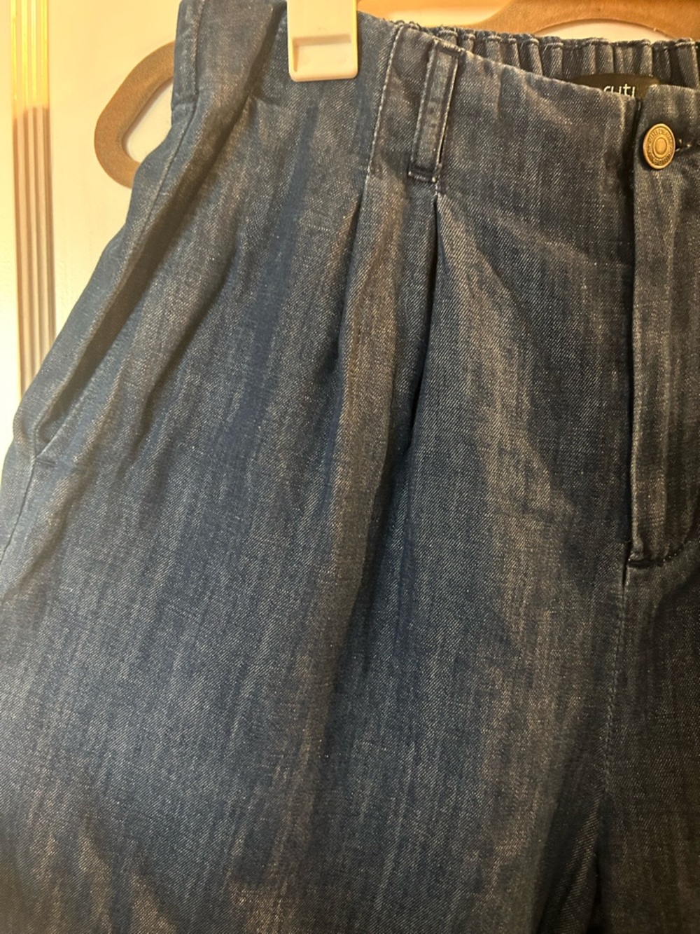 Ruti High-Rise Wide-Leg Trouser Jeans - Dark Blue Chambray-Style, like new - Picture 6 of 14